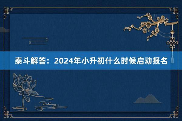 泰斗解答：2024年小升初什么时候启动报名